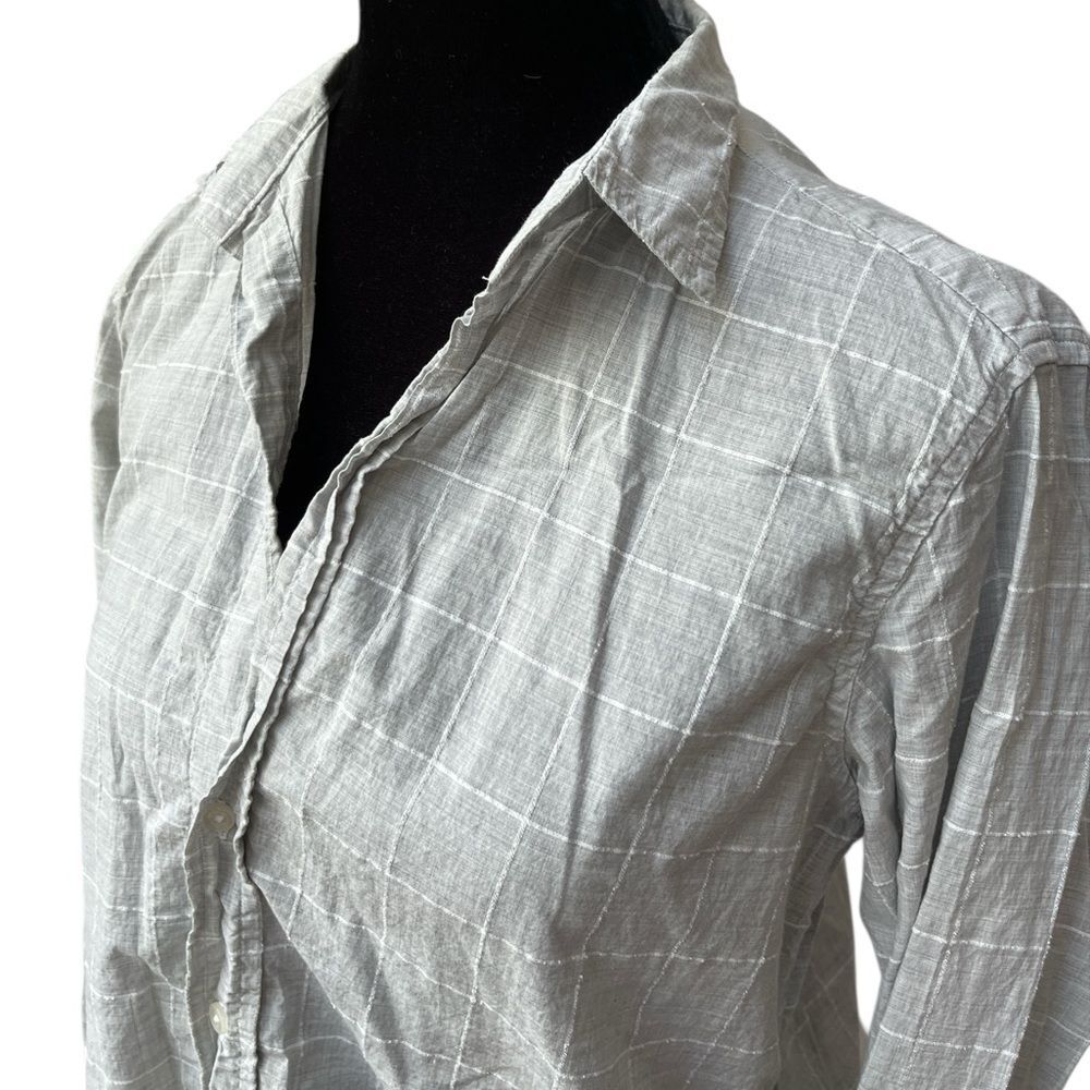 Frank & Eileen Grayson Grid Print Shirt Small Italian Gray Chambray Button Up